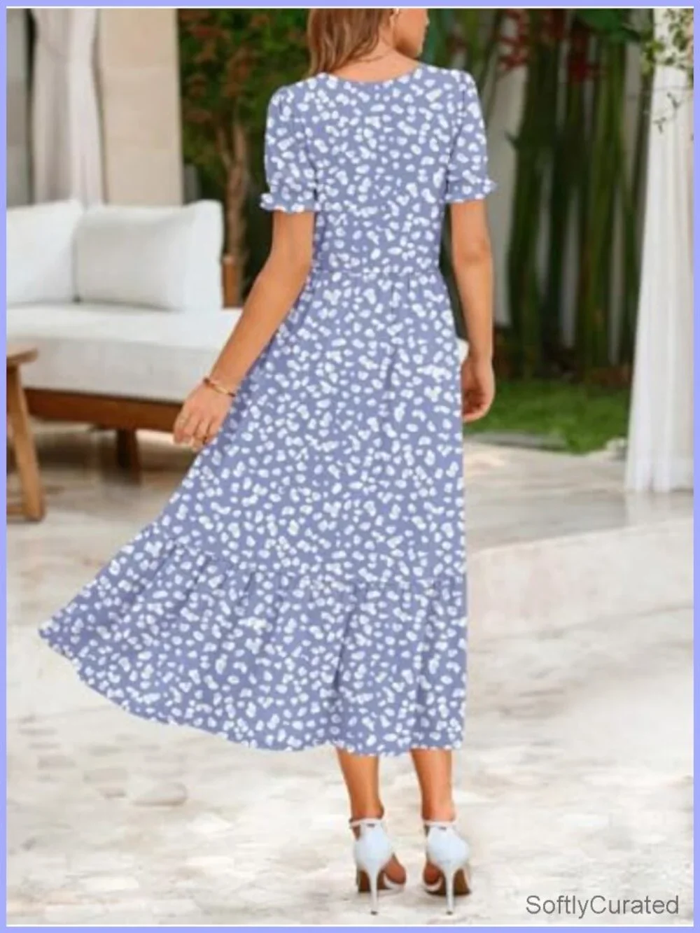 Flowy Midi Dress with Pockets Tiered Swing Short Sleeve